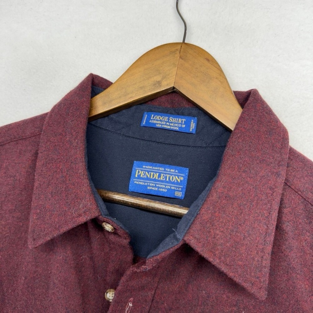 Pendleton Lodge Shirt Mens 2XL Burgundy Red Flannel Wool Button Up USA Virgin